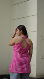Pink Strappy Short Cotton Kurti