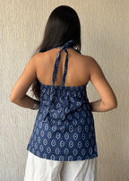 Blue bandhani backless short kurti