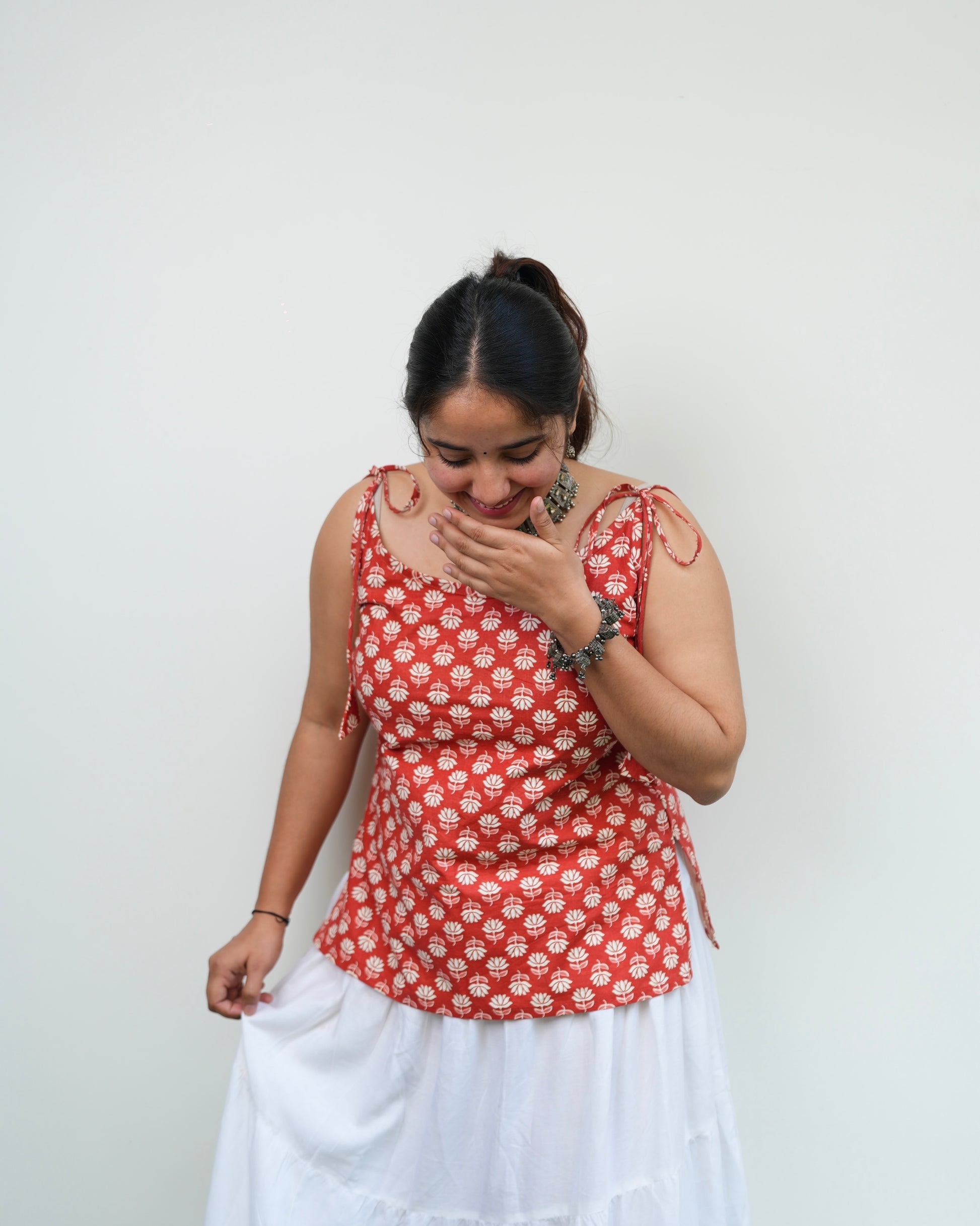 Aarohi - Orange lotus print short kurti for women