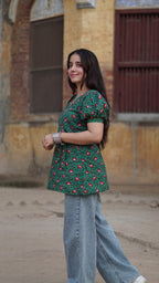 Floral Puff Sleeve Casual Cotton Kurti for women