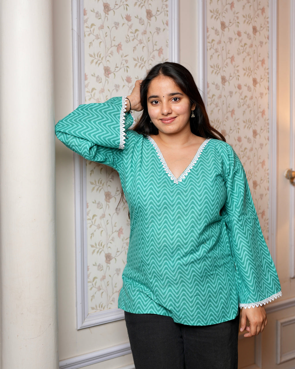 Reva – Floral Sleeves, Flowy Vibes short kurti for women