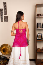 Rang Bandhani Halter Neck Corset Kurti