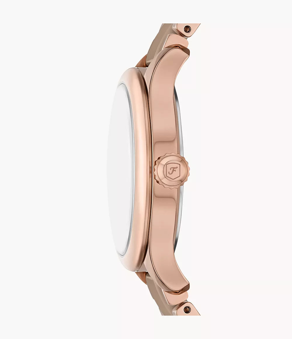 Gilmore Three-Hand Date Rose Gold-Tone and Brown Ceramic Watch