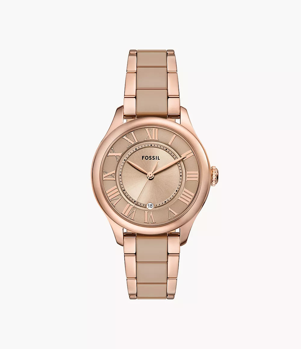 Gilmore Three-Hand Date Rose Gold-Tone and Brown Ceramic Watch