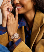 Gilmore Three-Hand Date Rose Gold-Tone and Brown Ceramic Watch