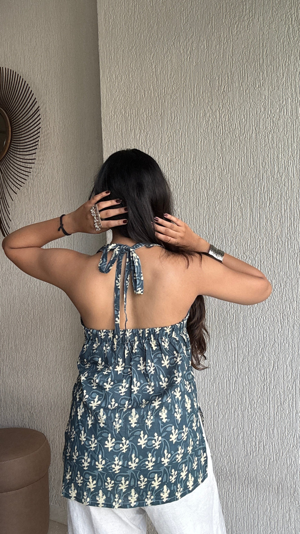 Leafy backless short kurti