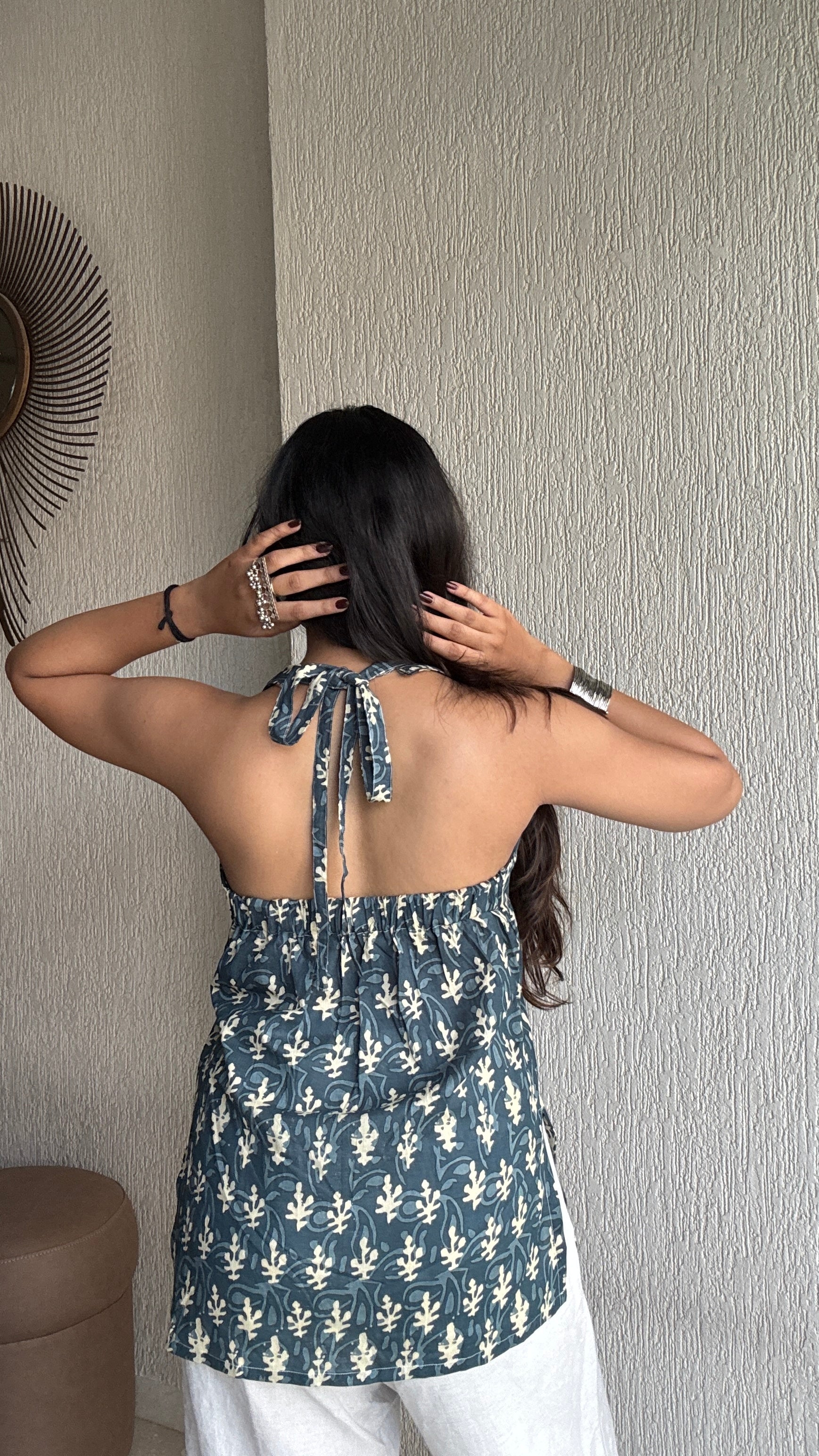 Leafy backless short kurti