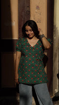 Floral Puff Sleeve Casual Cotton Kurti for women