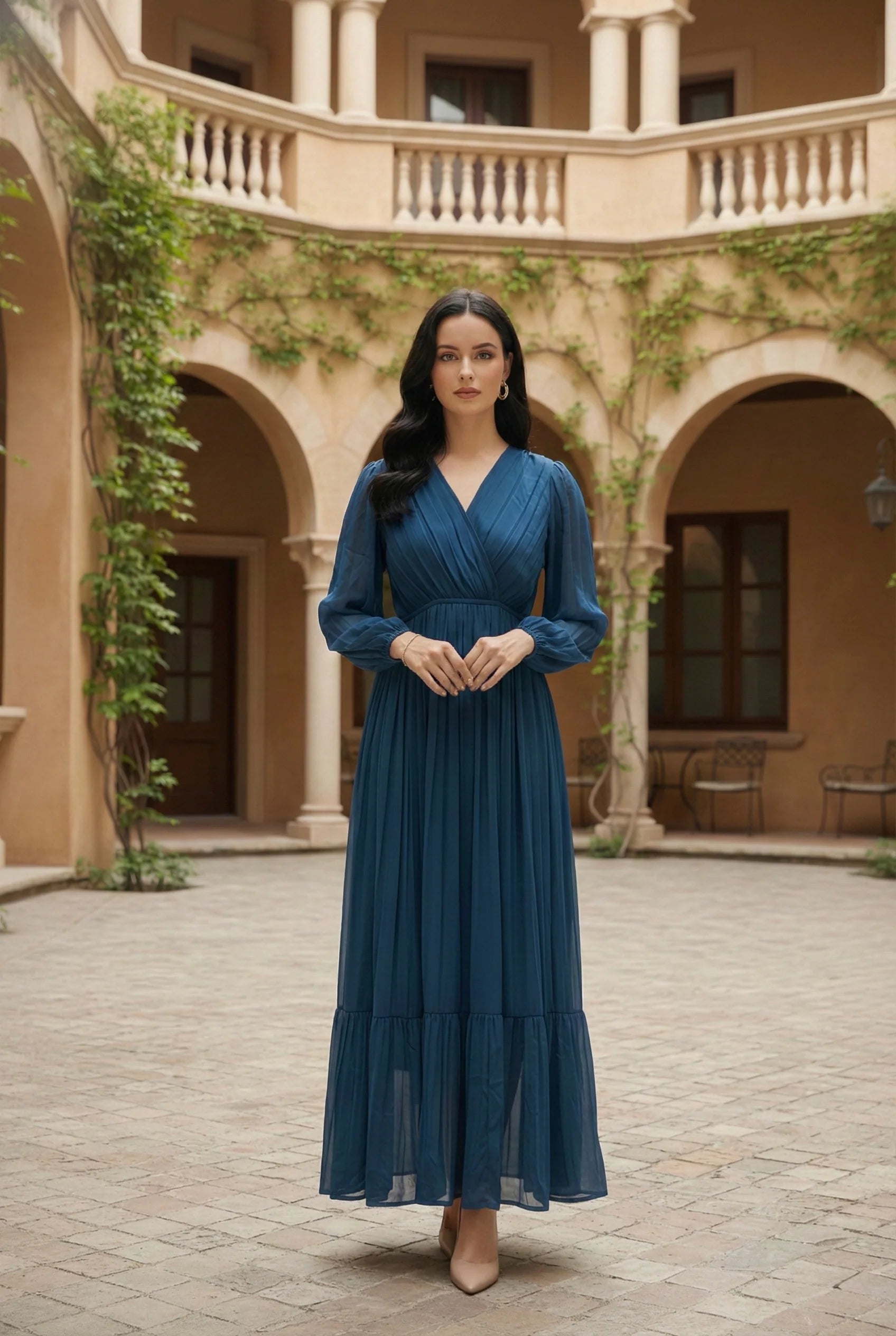 Teal Blue Wrap Maxi Dress