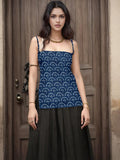 Women Blue Square Neck Sleeveless Printed Short Kurti,CORSICA