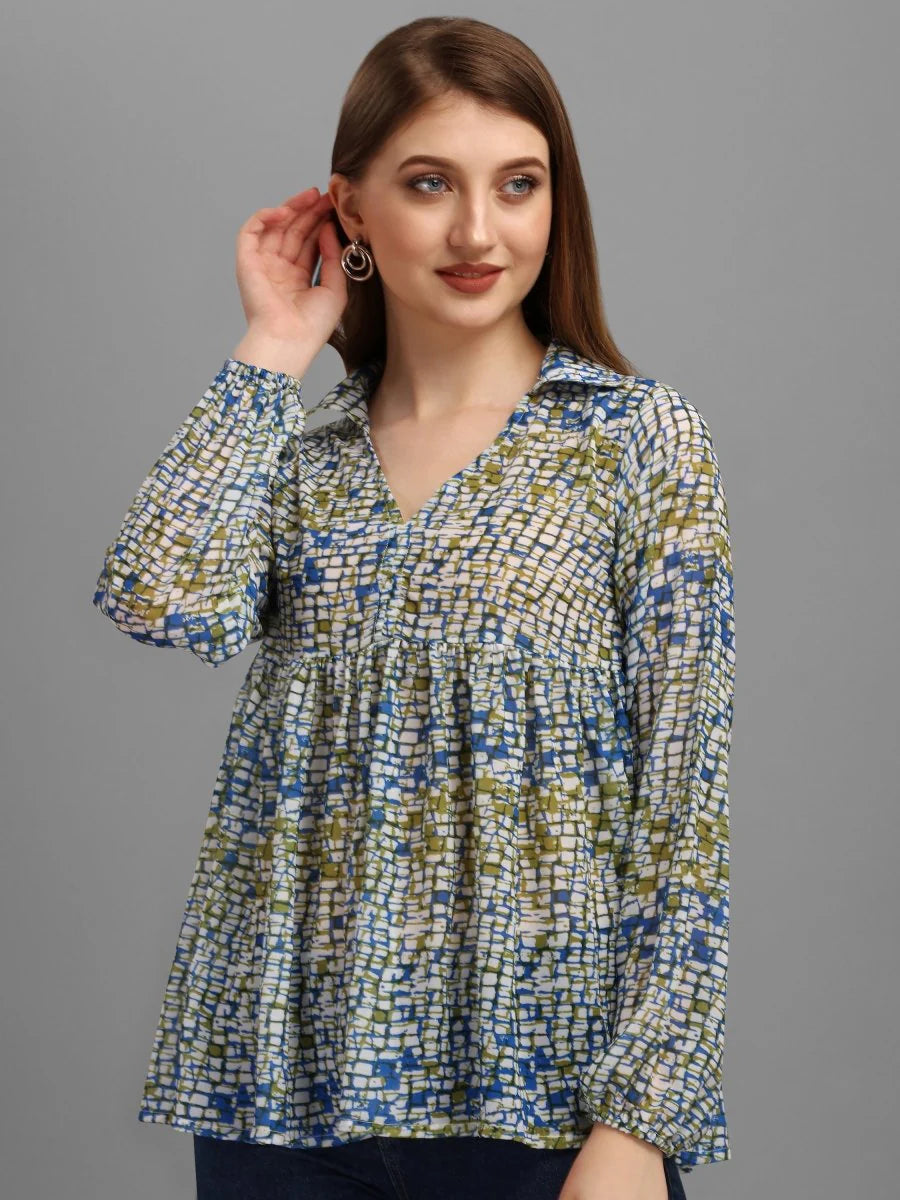 Abstract Geometrical Printed Women's Top