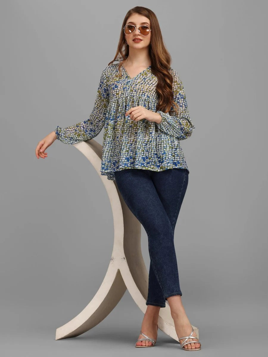 Abstract Geometrical Printed Women's Top