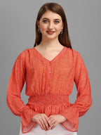 Bright Red Minimal Women's Tops