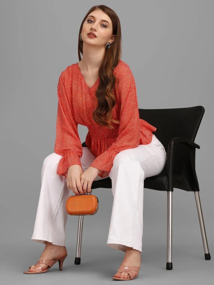 Bright Red Minimal Women's Tops