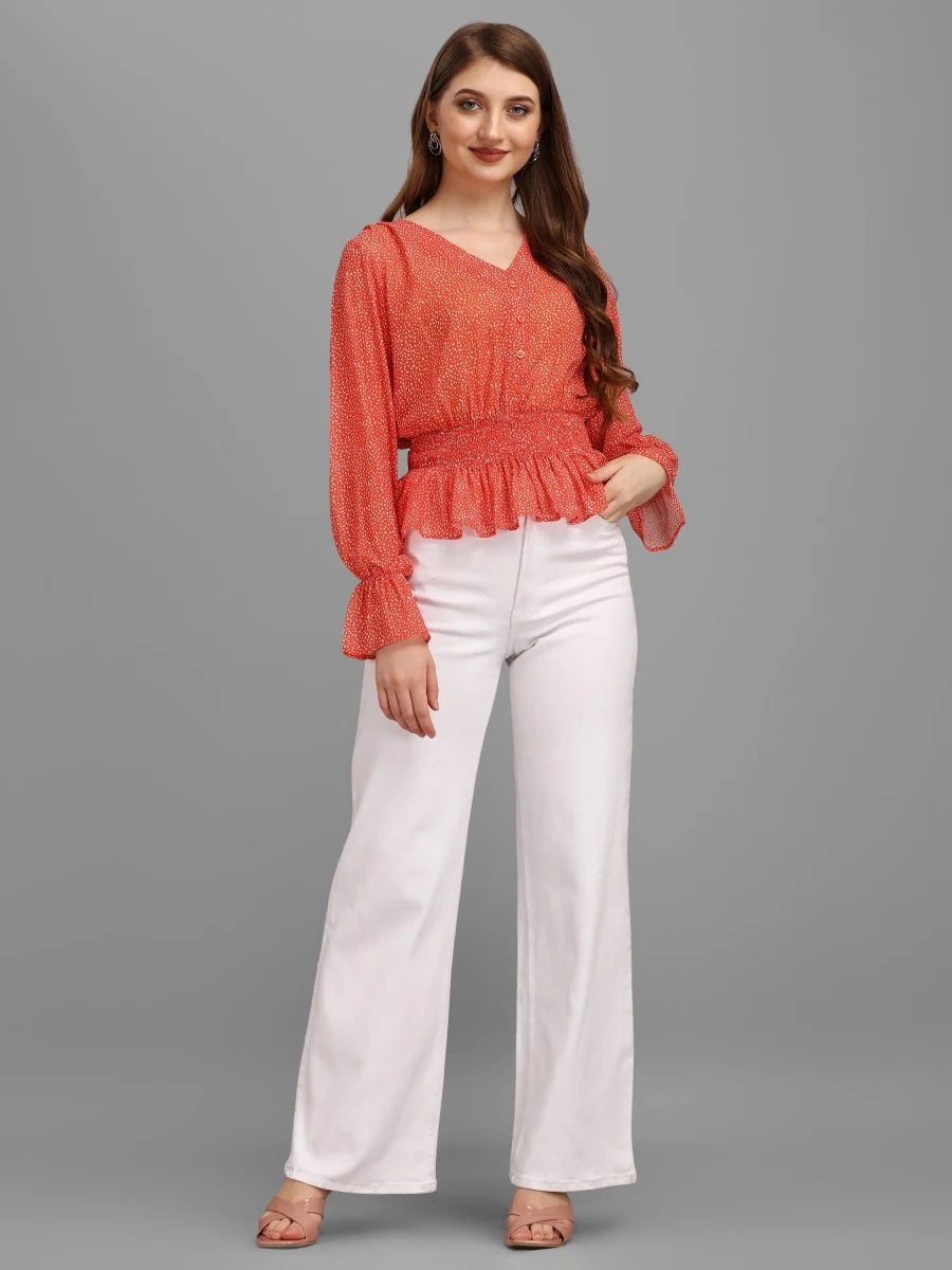 Bright Red Minimal Women's Tops
