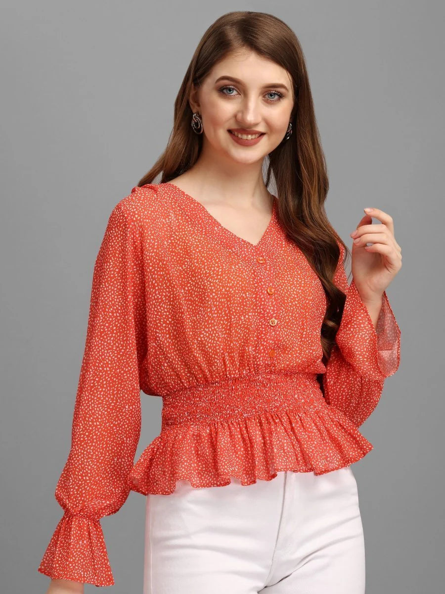 Bright Red Minimal Women's Tops