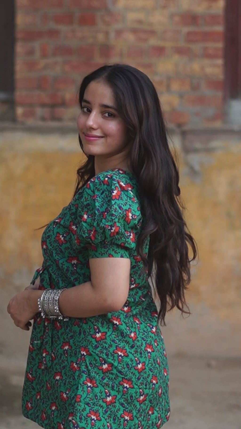 Floral Puff Sleeve Casual Cotton Kurti for women