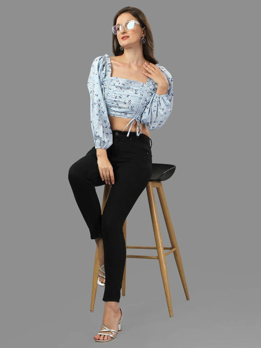 Crop top for Women western wear sky blue